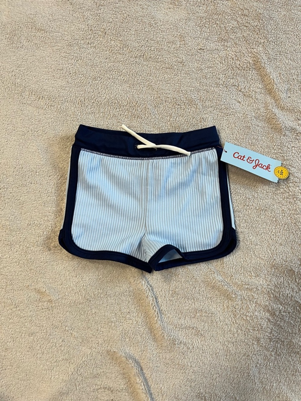 Cat & Jack Toddler Boy Blue Ribbed Swim Shorts 2T NWT Drawstring